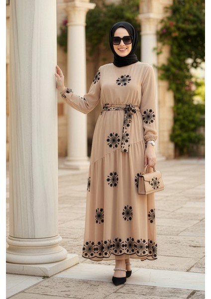 Çiçek Desenli Vizon Tesettür Elbise 1332V fırsatları