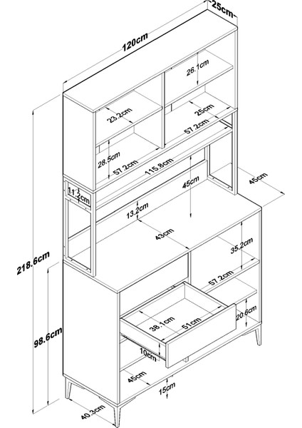 JE209 Çok Amaçlı Dolap 8 Kapaklı 2 Çekmeceli Raflı Kiler Mutfak Dolabı Beyaz - Sepet Ceviz fiyatları