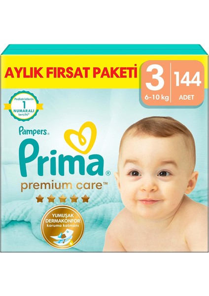 Prima Premium Care Bebek Bezi 3 Numara 144 Adet Aylık Fırsat Paketi
