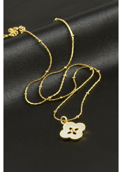 Nrtmsa Çiçek Sedef Lüks Çelik Kolye-Gümüş Rengi