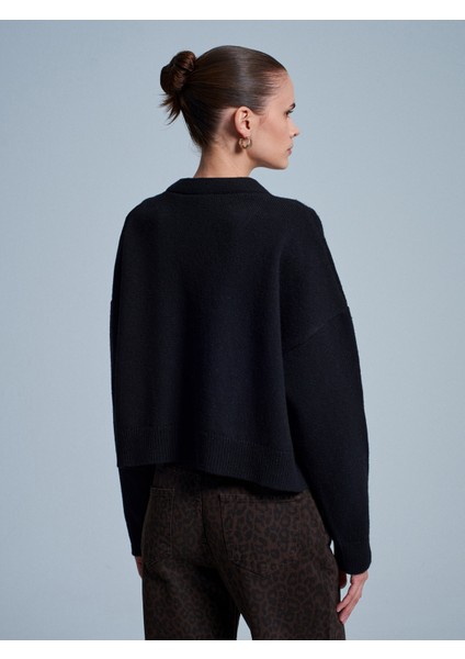 60999 Yün Karışımlı Cep Detaylı Triko Hırka-Siyah modelleri