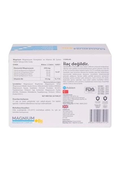 Asbien Magnium Magnesium Complex B6, Asbien Magnezyum Bisglisinat, Sitrat, Malat, Taurat, B6 fiyatları