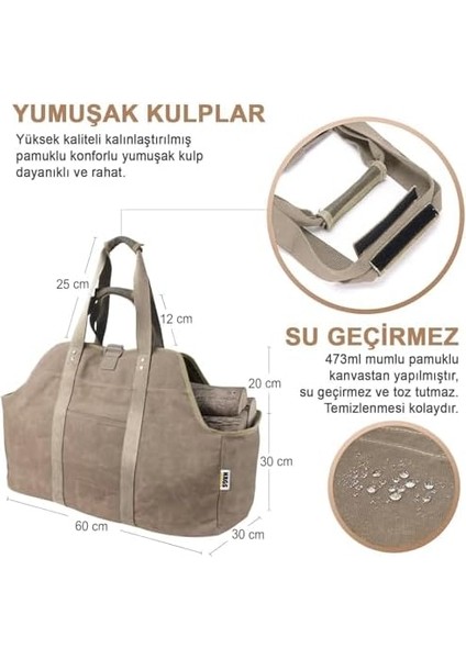 Ağır Hizmet Çantası, Waxed Kanvas, Şömine Odun Çantası, Şömine Odunluk Kamp Için Kütük Taşıma Depolama Çantası, Şömine Odun Sobası Aksesuarları - Büyük Boy - Haki fiyatları