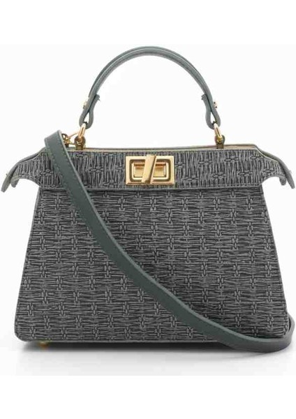 Premium Gri Mini Top Handle Kadın Omuz ve El Çantası– Altın Tokalı Şık Tasarım