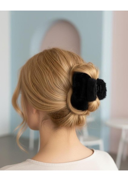 Peluş Kürk Mandallı Toka Küçük Siyah