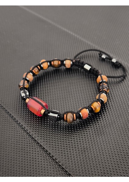 Sıkma Kehribar-Kaplangözü-Jasper Doğaltaş Bileklik Takı Aksesuar Erkek Bileklik