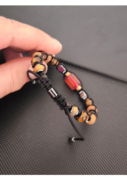 Sıkma Kehribar-Kaplangözü-Jasper Doğaltaş Bileklik Takı Aksesuar Erkek Bileklik