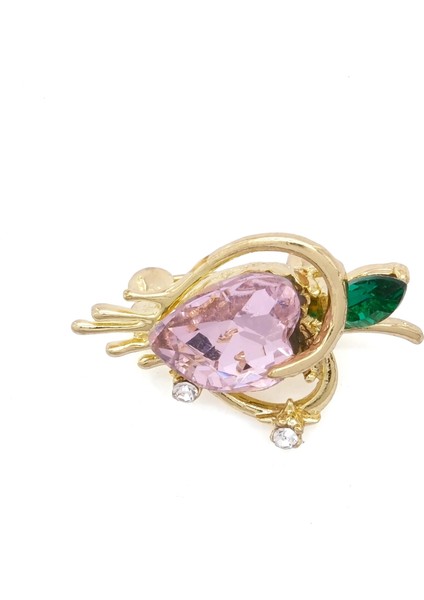 Altın Kaplama Pembe Zirkon Taşlı Kalp Model Broş BR-111 fiyatları