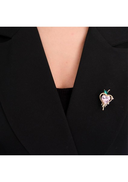 Altın Kaplama Pembe Zirkon Taşlı Kalp Model Broş BR-111 modelleri
