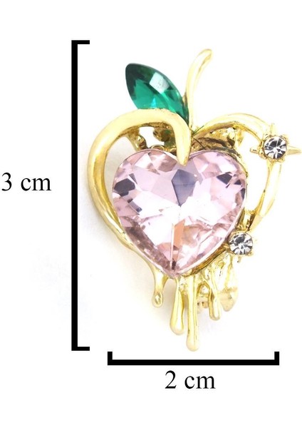 Altın Kaplama Pembe Zirkon Taşlı Kalp Model Broş BR-111 fırsatları