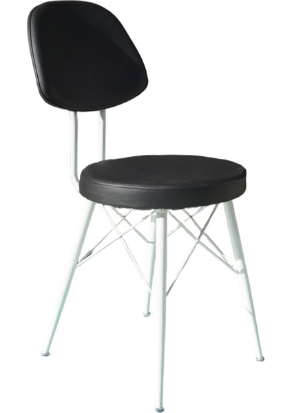 Kav Mutfak Sandalyesi, Yemek, Bahçe, Kafe, Modern Sandalye - Siyah Deri, Beyaz Gövde