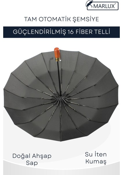 Tam Otomatik 16 Telli Siyah Rüzgar Koruyucu Şemsiye, Dayanıklı Kumaş, Pratik Kullanım fırsatları