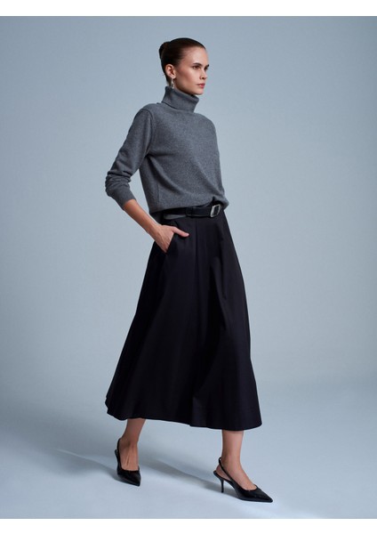 81070 %100 Pamuk Beli Lastikli Midi Etek-Siyah fiyatları