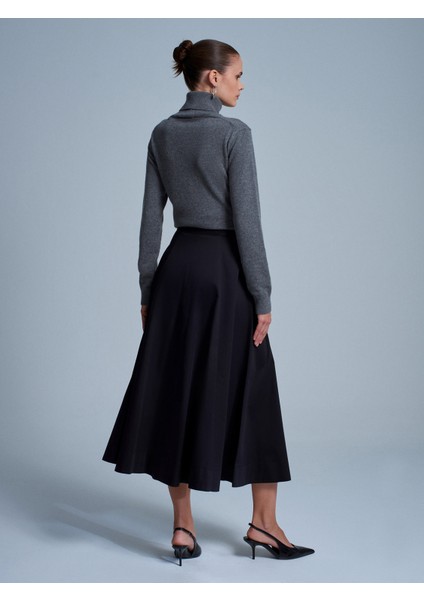 81070 %100 Pamuk Beli Lastikli Midi Etek-Siyah modelleri