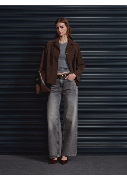 60777 Cepli Süet Ceket-Kahve