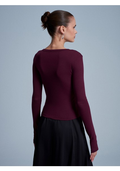 32319 Modal Karışımlı Uzun Kollu Top-Bordo fiyatları