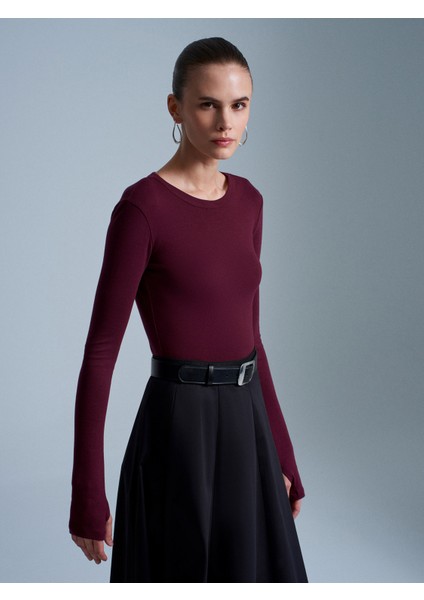 32319 Modal Karışımlı Uzun Kollu Top-Bordo modelleri