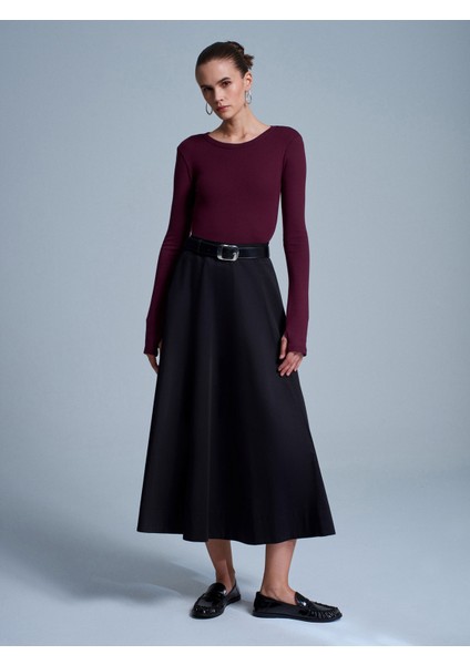 32319 Modal Karışımlı Uzun Kollu Top-Bordo indirimleri