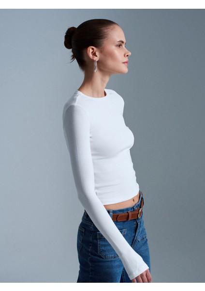 32319 Modal Karışımlı Uzun Kollu Top-Ekru fiyatları