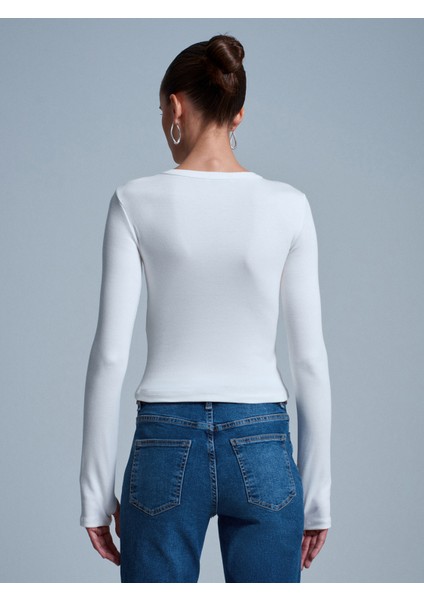 32319 Modal Karışımlı Uzun Kollu Top-Ekru modelleri