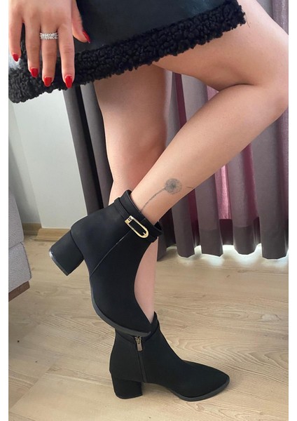 Kadın York Siyah Zümrüt Ince Tokalı( 6 cm ) Topuklu Sivri Burun Bot