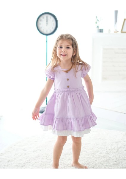 Alessi Mini Fırfır Detaylı Keten Kız Çocuk Elbise modelleri