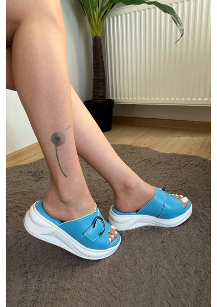 Kadın Reso Mavi Konfor Ortopedik Taban Tokalı Terlik 130 indirimleri