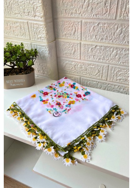 Anne-Kadın Papatya Oyalı El Işi Eşarp Tülbent Yazma Çeyizlik/hediyelik