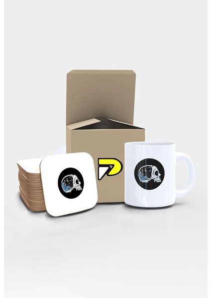 Kahve Içen Iskeletor Tasarımlı Baskılı Kupa Bardak Seti, Eğlenceli Özel Hediye Mug