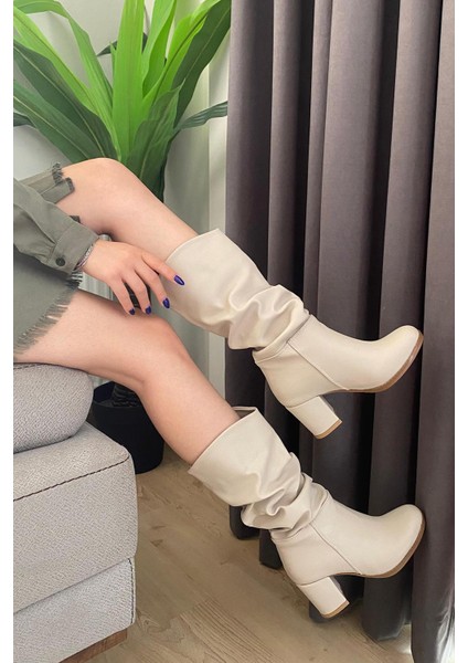 Kadın Azra Krem Cilt Körüklü Çizme indirimleri