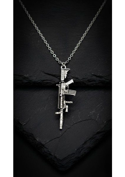 Pubg - M4 Silah Gümüş Kaplama Düz Zincir Kolye