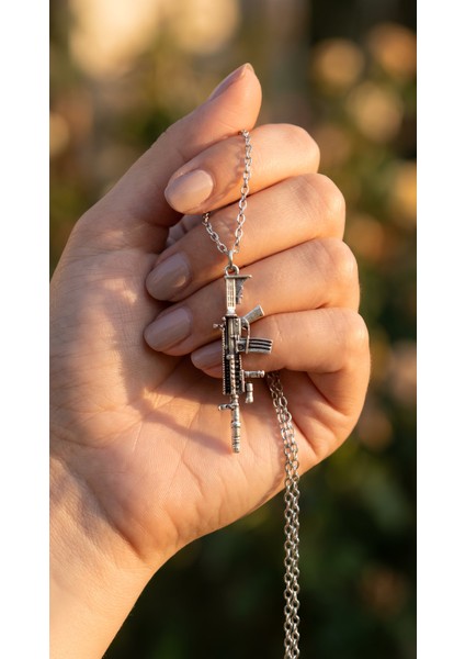 Pubg - M4 Silah Gümüş Kaplama Düz Zincir Kolye