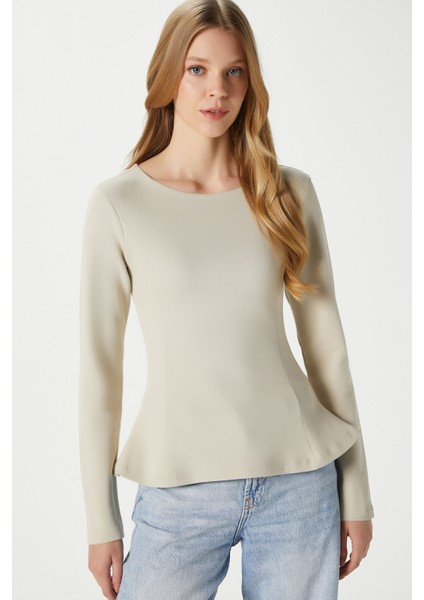 Kadın Runa Premium Bej Peplum Bluz