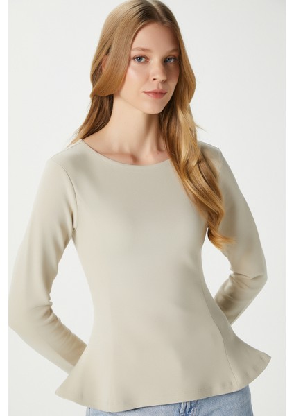 Kadın Runa Premium Bej Peplum Bluz fiyatları