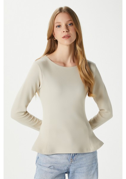 Kadın Runa Premium Bej Peplum Bluz fırsatları