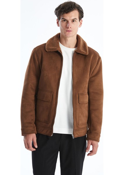 Yeni Sezon Standart Kalıp Gömlek Yaka Süet Erkek Mont