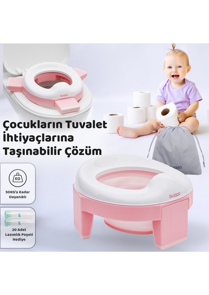Lazımlık, Portatif Katlanabilir Taşınabilir Seyahat Çocuk Tuvaleti, Klozet Adaptörü, Pembe