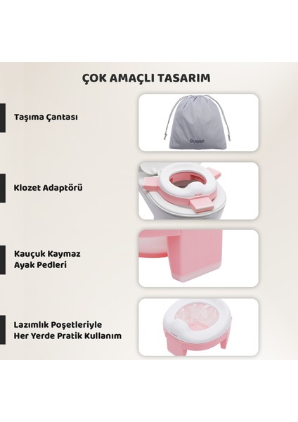 Lazımlık, Portatif Katlanabilir Taşınabilir Seyahat Çocuk Tuvaleti, Klozet Adaptörü, Pembe modelleri