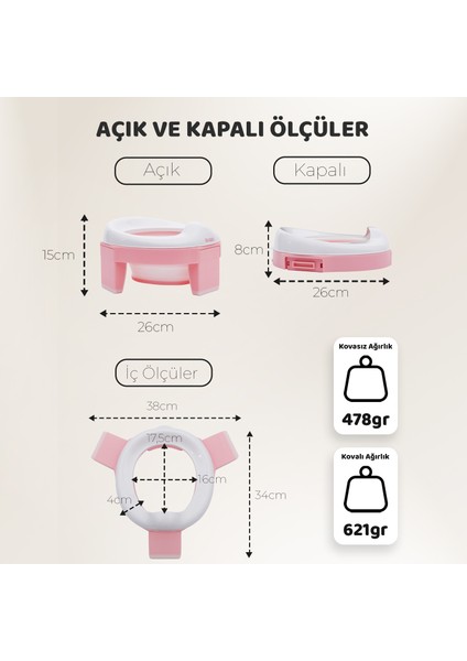 Lazımlık, Portatif Katlanabilir Taşınabilir Seyahat Çocuk Tuvaleti, Klozet Adaptörü, Pembe indirimleri