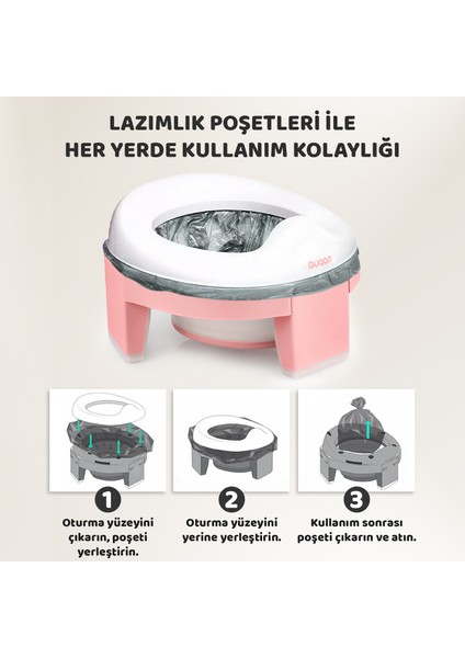 Lazımlık, Portatif Katlanabilir Taşınabilir Seyahat Çocuk Tuvaleti, Klozet Adaptörü, Pembe