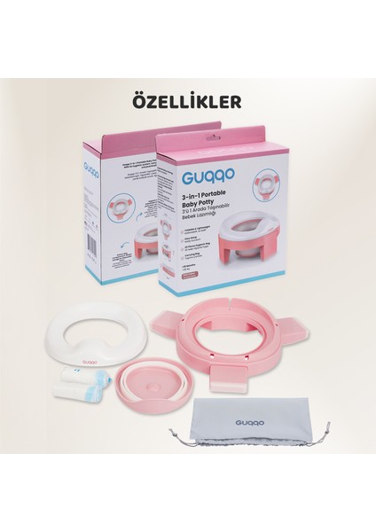 Lazımlık, Portatif Katlanabilir Taşınabilir Seyahat Çocuk Tuvaleti, Klozet Adaptörü, Pembe