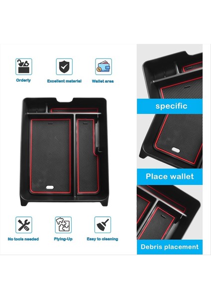 Honda Pilot 2023 2024 Aksesuarları Için Merkez Konsol Organizatörü Konsol Tepsisi Kolçak Konteyner Saklama Kutusu Siyah ve Kırmızı (Yurt Dışından) indirimleri