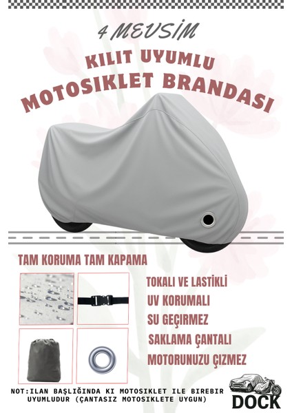 Gri Arora Ym 150T Kilit Uyumlu Motosiklet Brandası(4 Mevsim)