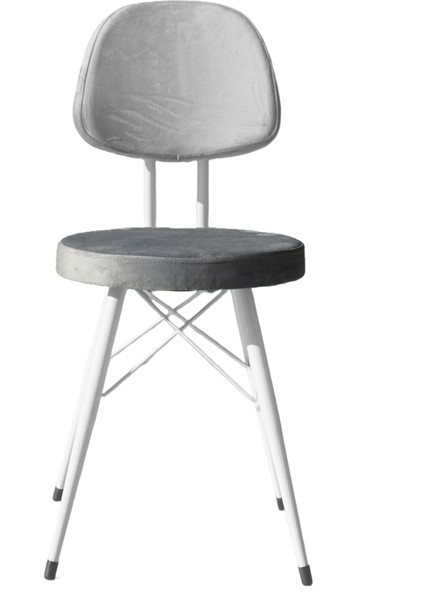 Kav Mutfak Sandalyesi, Yemek, Bahçe, Kafe, Modern Sandalye - Gri Kumaş, Beyaz Gövde
