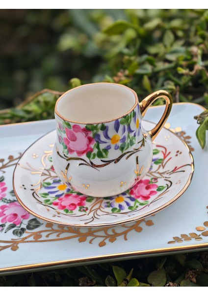 El Boyama Porselen 2li Set Osmanlı Saray Kahve Fincanı-Beyaz fiyatları