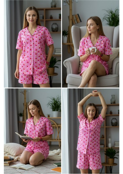 Pamuklu Baskılı Düğmeli Pijama Takımı fiyatları