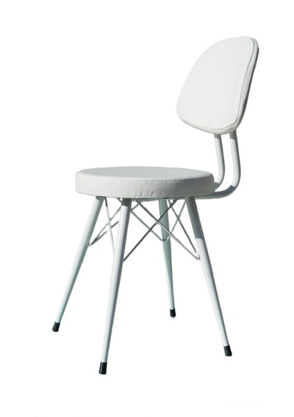 Kav Mutfak Sandalyesi, Yemek, Bahçe, Kafe, Modern Sandalye - Beyaz Deri, Beyaz Gövde