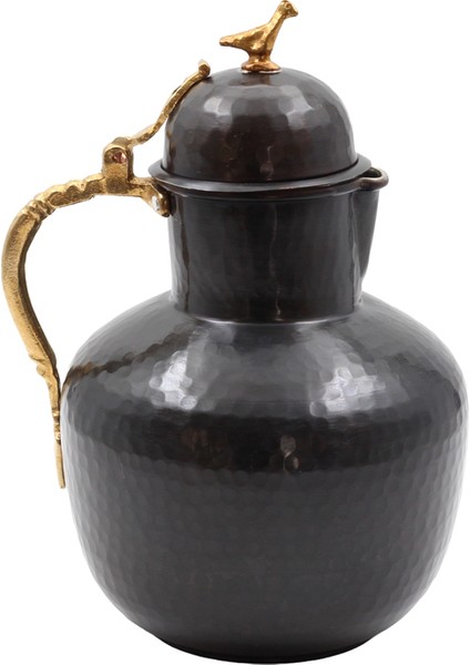 Kuş Motifli Eskitme Bakır Sürahi