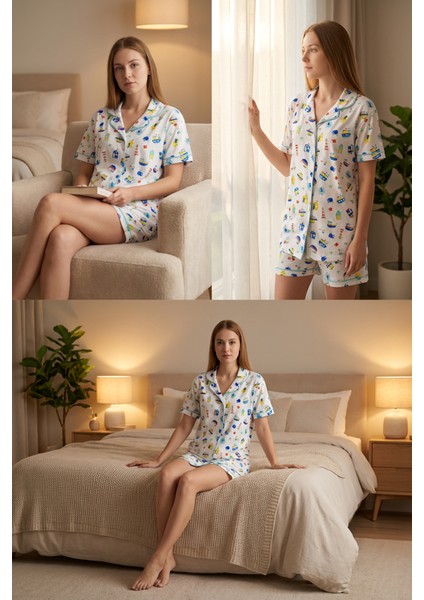 Pamuklu Baskılı Düğmeli Pijama Takımı fiyatları