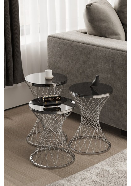 Pota Zigon Sehpa Gümüş Kaplama Füme Ayna